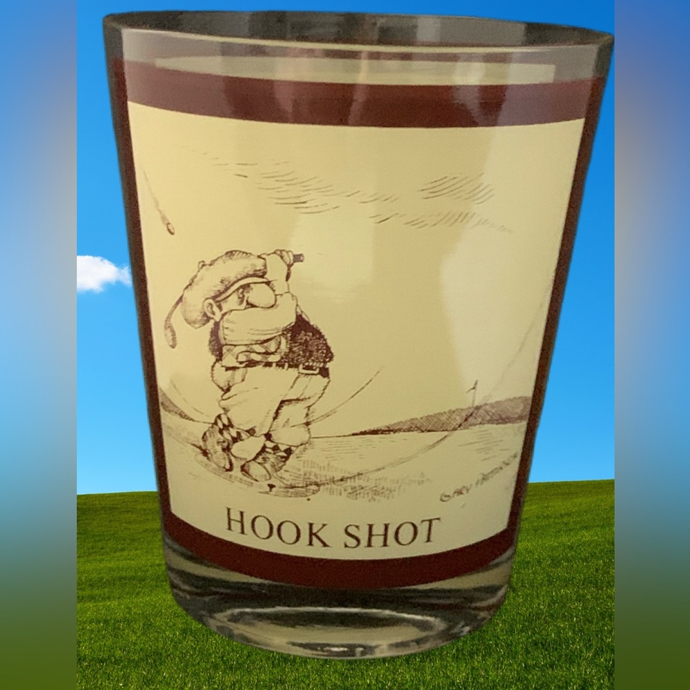 Vintage Gary Patterson Thought Factory Hook Shot Rocks Glass Golf Great Graphic